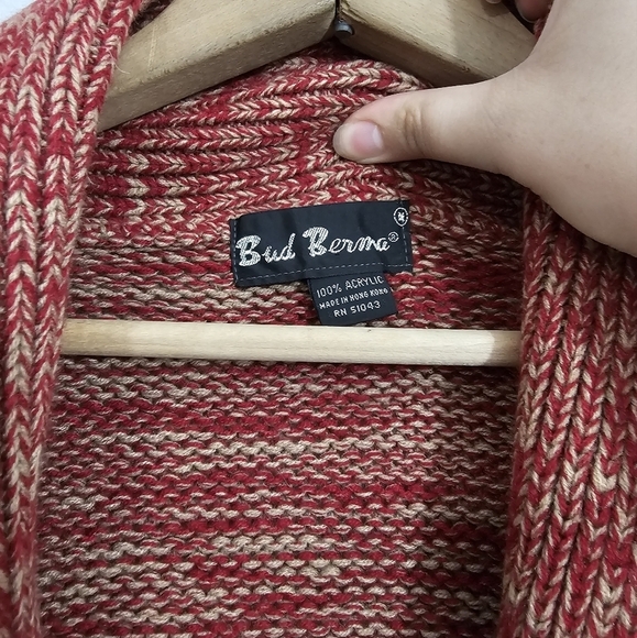 Vintage Bud Berma Red/Tan Knit Grandpa Sweater - Picture 3 of 3
